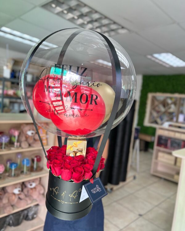 Box de rosas con globo burbuja - Imagen 2