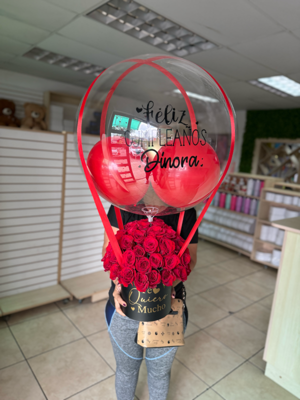 Box de rosas con globo burbuja - Imagen 5