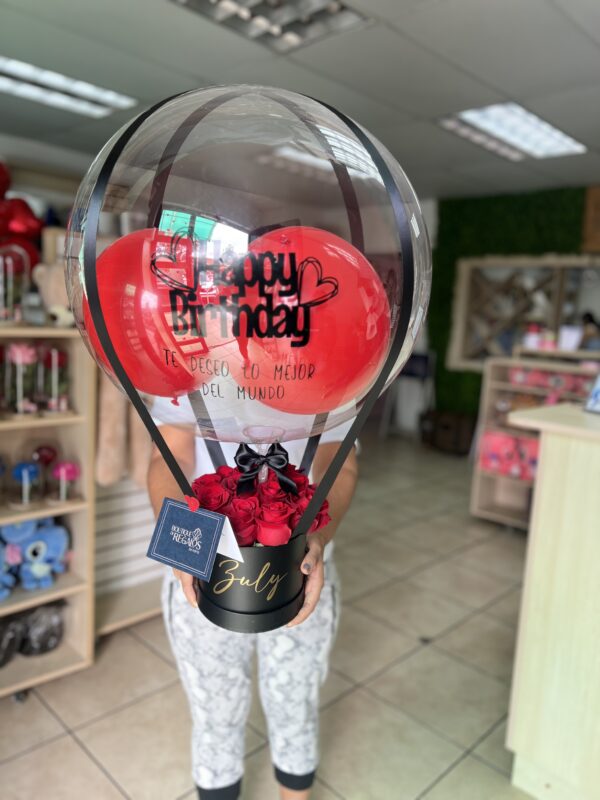 Box de rosas con globo burbuja